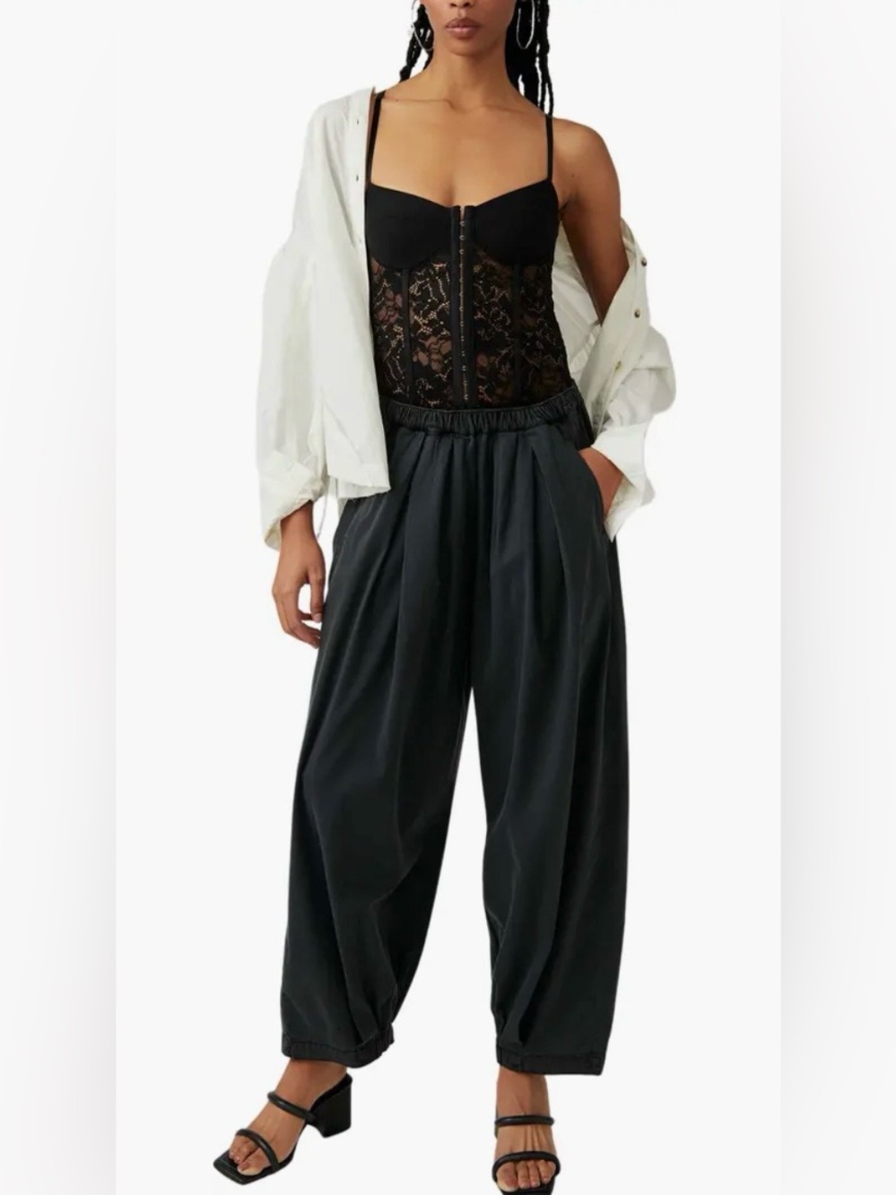 Free People Gray Parachute Pants Balloon Barrel Utility Boho streetwear casual L